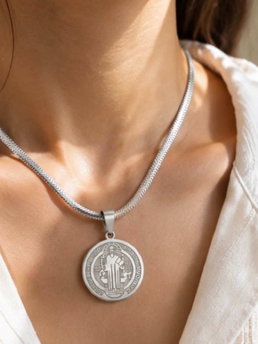 Vintage Style Saint Benedict Medal Necklace - Picture 3 of 4